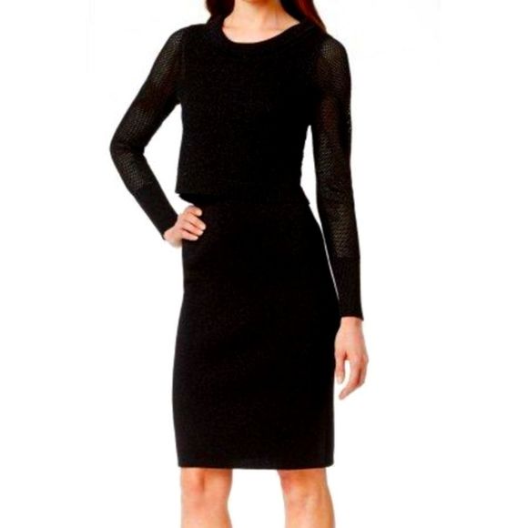 ANNE KLEIN BLACK LUREX OVERLAY SWEATER DRESS - Picture 1 of 8
